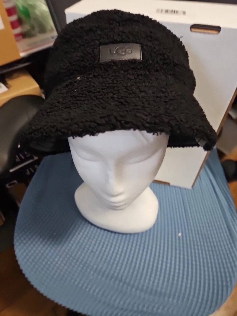 UGG Black Sherpa Bucket Hat with Logo Patch